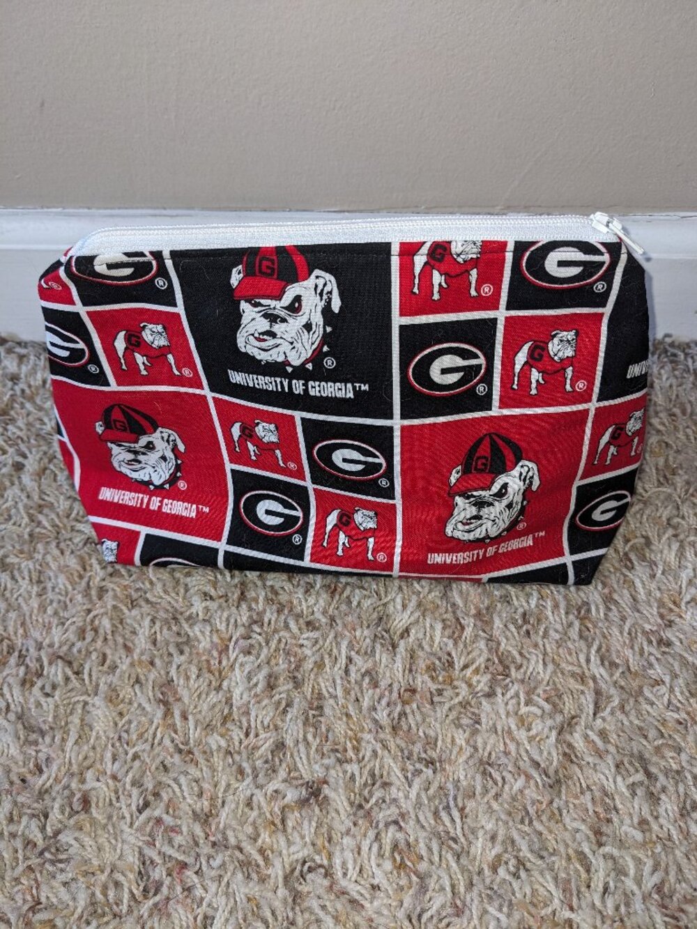 Georgia Bulldogs Handmade Makeup Bag - White Zipper